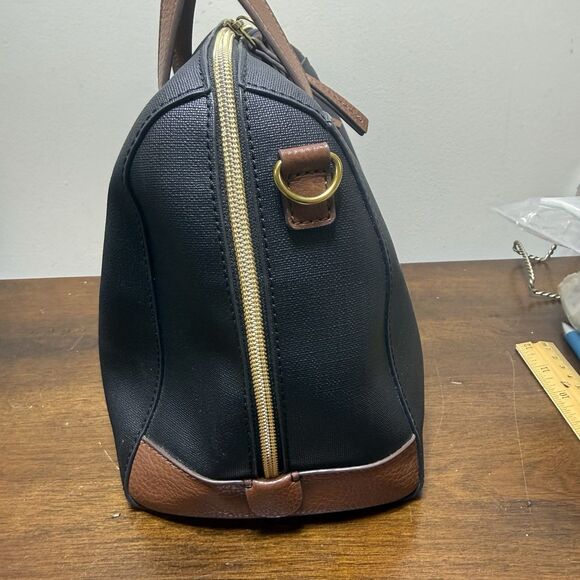 Fossil Sydney Satchel Shoulder Bag Black Brown Leather  Double Handles - Picture 4 of 11